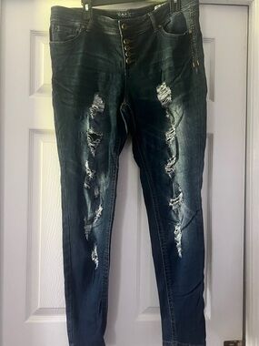 Rocks Women’s Ripped Skinny Jeans - Dark Blue